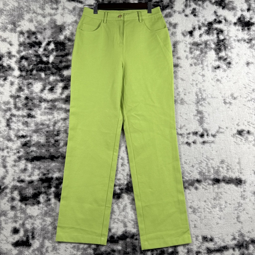 St John Sport Pants Womens SIze 4 Green Straight Leg Cotton Stretch Designer‎
